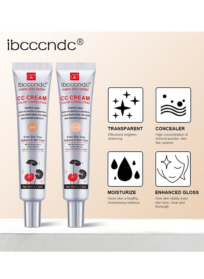 ibcccndc CC Cream,Color Correcting CC Cream With Centella, Multi-Purpose Skin Tone Adjusting CC Cream Concealer Full Coverage, SPF 25 Sunscreen Moisturizing Pre-Makeup Primer Brightening For Mature Skin (#2LIGHT) - Image 2