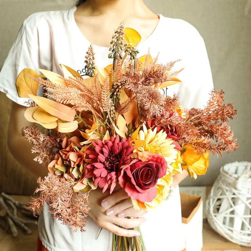 Bluejw Nordic Style Artificial Flower Bouquet with Dried Plants – Autumn Color Greenery for Wedding, Home & Living Room Decor - Image 3
