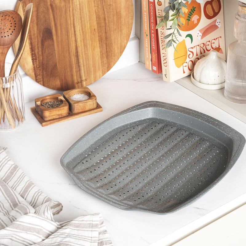 Salter BW08473G Marblestone 38cm Oven Tray - Non-Stick Baking, Crisper & Chip Tray, Holes for Even Cooking, Carbon Steel, Oven Safe Up to 220 Degrees, Strong/Durable, Wedges, Vegetables, Pizza Tray Consistent single item quality - Image 4