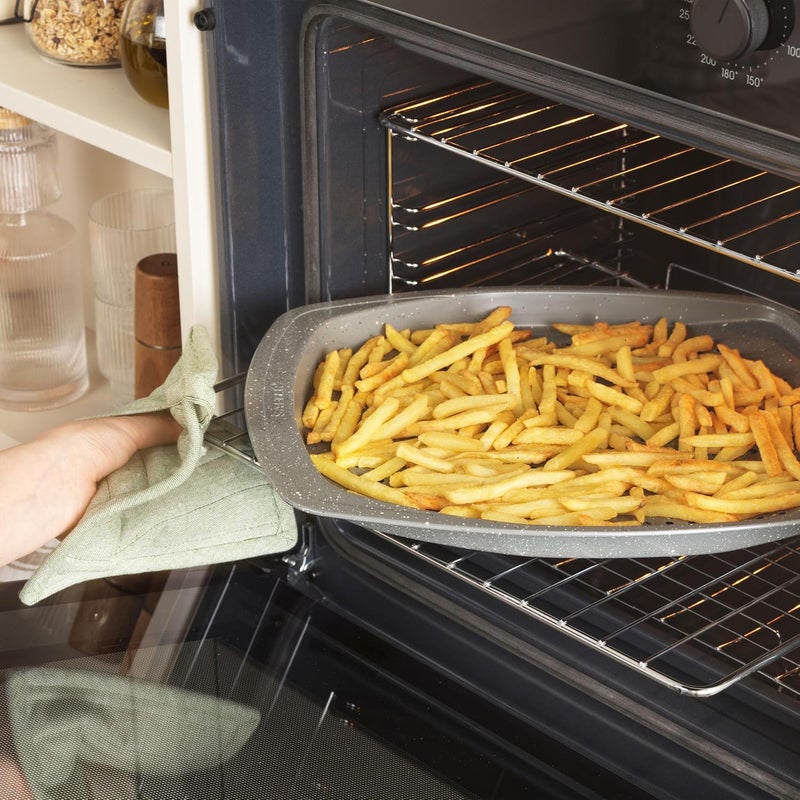 Salter BW08473G Marblestone 38cm Oven Tray - Non-Stick Baking, Crisper & Chip Tray, Holes for Even Cooking, Carbon Steel, Oven Safe Up to 220 Degrees, Strong/Durable, Wedges, Vegetables, Pizza Tray Consistent single item quality - Image 3