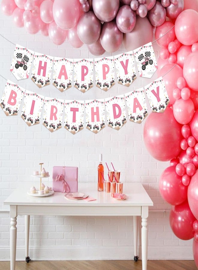 Cheereveal Dirt Bike Birthday Party Decorations, Motocross Motorcycle Racing Happy Birthday Banner Decor for Girl, Extreme Sports Motorbike Competition Party Supplies Pink - Image 3