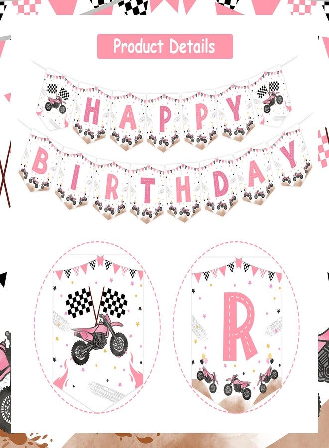 Cheereveal Dirt Bike Birthday Party Decorations, Motocross Motorcycle Racing Happy Birthday Banner Decor for Girl, Extreme Sports Motorbike Competition Party Supplies Pink - Image 5