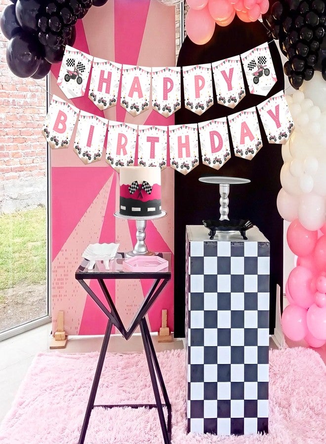 Cheereveal Dirt Bike Birthday Party Decorations, Motocross Motorcycle Racing Happy Birthday Banner Decor for Girl, Extreme Sports Motorbike Competition Party Supplies Pink - Image 4