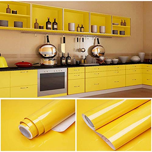 WALLTON - Yellow Gloss Peel and Stick Self-Adhesive Removable Thicken Waterproof for Kitchen Countertop Cabinet Wardrobe - 12''x''48 Inches, Vinyl - Image 4