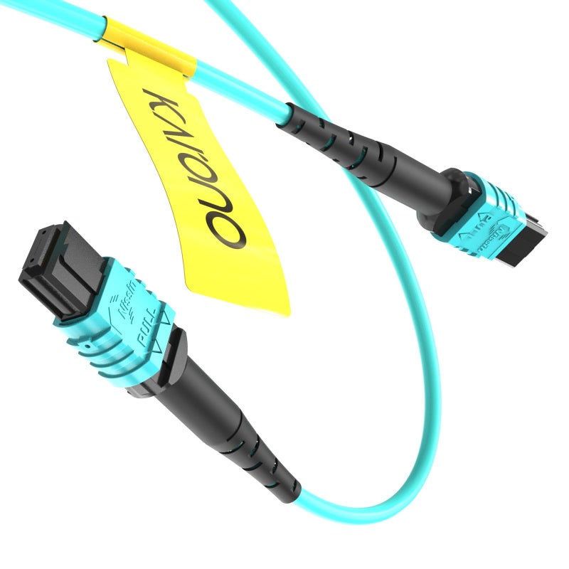 Karono كابل ألياف كاربونو MPO/MTP إلى MPO 12 ألياف أنثوية، 3.3 قدم (1م)، 40GbE، 40GBASE-SR4، OM3 متعدد الأوضاع، كابل ألياف بصرية من النوع B، لتطبيقات متوافقة مع QSFP+Transceivers MTP، أكوا - Image 1