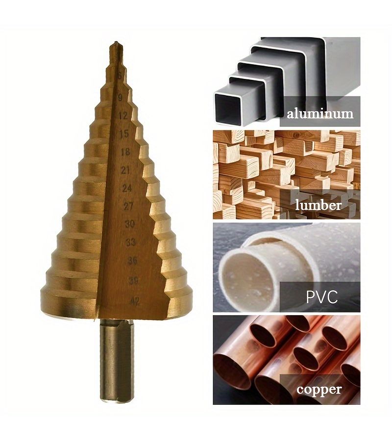 4 42mm Step Drill Bit Coated Pagoda Design Round Shank Multi Purpose For Metal And Woodworking 1pc - Image 1