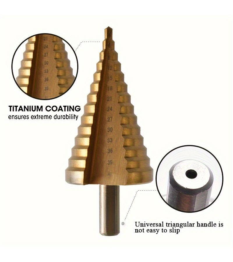 4 42mm Step Drill Bit Coated Pagoda Design Round Shank Multi Purpose For Metal And Woodworking 1pc - Image 2