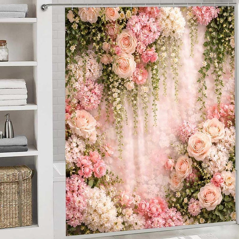 Floral Arrangement with Pink and White Flowers on a Soft Background.-1Shower Curtain for Bathroom Waterproof Tan Shower Curtain with Hooks 71 inch x 71 inch - Image 2