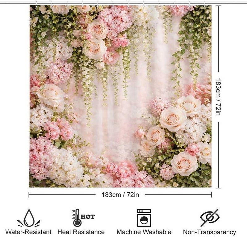 Floral Arrangement with Pink and White Flowers on a Soft Background.-1Shower Curtain for Bathroom Waterproof Tan Shower Curtain with Hooks 71 inch x 71 inch - Image 3