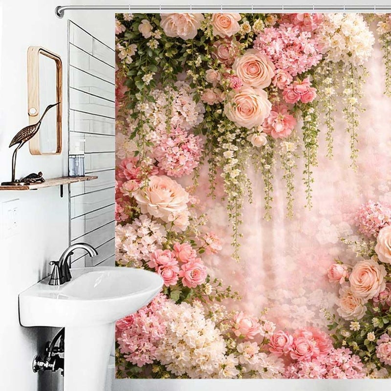 Floral Arrangement with Pink and White Flowers on a Soft Background.-1Shower Curtain for Bathroom Waterproof Tan Shower Curtain with Hooks 71 inch x 71 inch - Image 4