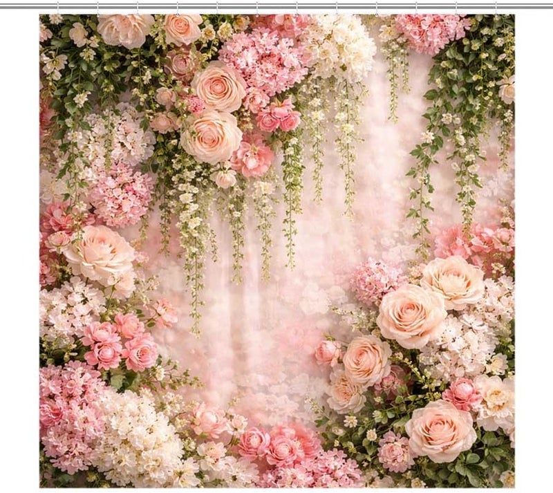 Floral Arrangement with Pink and White Flowers on a Soft Background.-1Shower Curtain for Bathroom Waterproof Tan Shower Curtain with Hooks 71 inch x 71 inch - Image 1