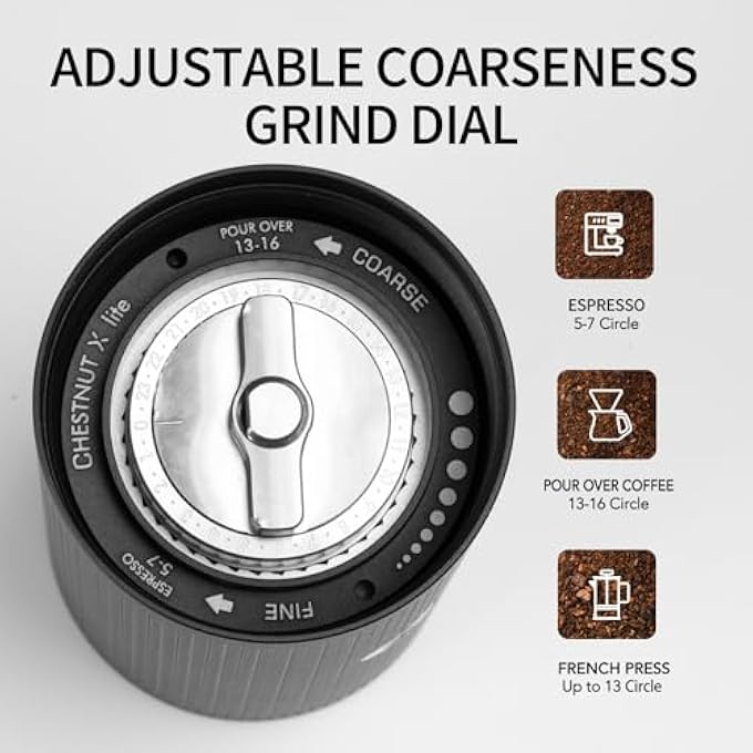 TIMEMORE Manual Coffee Grinder Stainless Steel Conical Burr Coffee Grinder With Capacity 20G Numerical External Adjustable Setting Espressp Grinder For Travel Camping Home Chestnut Xlite Black - Image 5