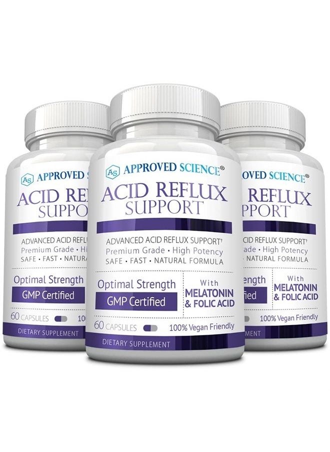 Approved Science - ® Acid Reflux Support - with Melatonin, Marshmallow Root, L-Taurine 180 Vegan Friendly Capsules - Image 1
