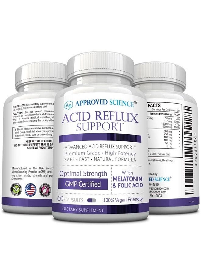 Approved Science - ® Acid Reflux Support - with Melatonin, Marshmallow Root, L-Taurine 180 Vegan Friendly Capsules - Image 1