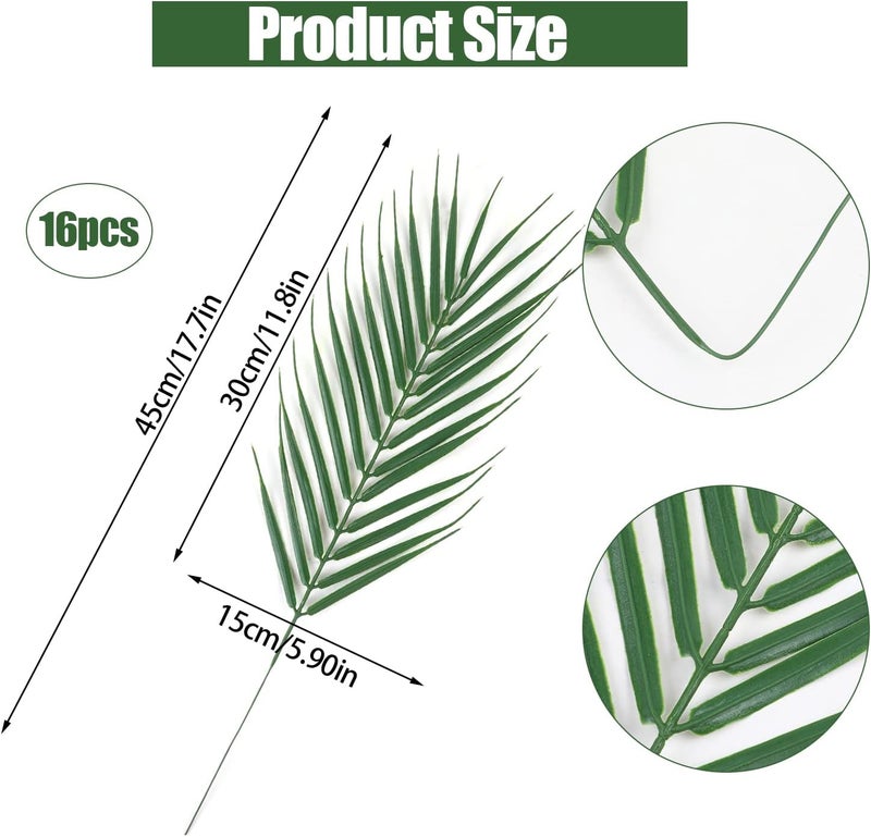 CCINEE Secure equipped warehouse 16 PCS Artificial Palm Leaves, Faux Large Palm Fronds Fake Tropical Plant Simulation Safari Leaves with Stems for Home Hawaiian Luau Party Jungle Beach Theme Party Decoration Globally engineered build - Image 2