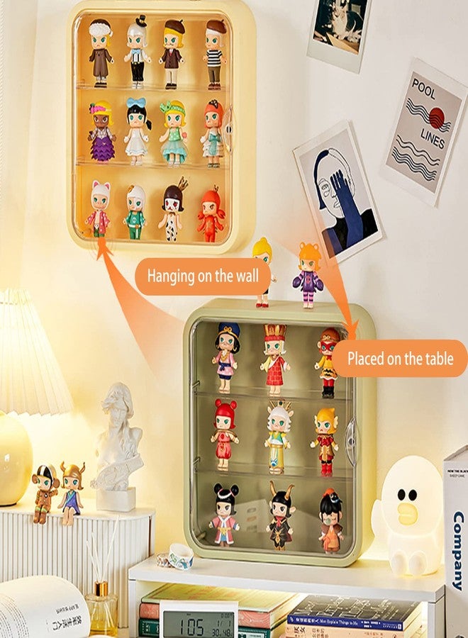 WMM Clear Display Case for Figures, Wall-Mounted Doll Storage Box, Adjustable Display Stand with Door Dust and Moisture Proof Suitable for Lego Collectibles Action Figures Pop Mart (Yellow) - Image 3