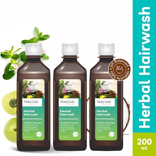 Muktigold Mukti Gold Herbal Hairwash | Infused with Blend of 14+ Ayurvedic Herbs | Shampoo for Hair Fall Control | For Dry & Freezy Hair | For Both Men and Women -200mL (Pack of 3) - Image 2
