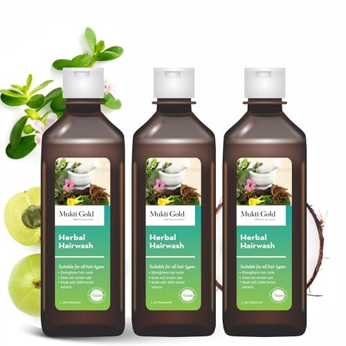 Muktigold Mukti Gold Herbal Hairwash | Infused with Blend of 14+ Ayurvedic Herbs | Shampoo for Hair Fall Control | For Dry & Freezy Hair | For Both Men and Women -200mL (Pack of 3) - Image 1