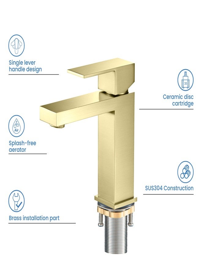 كيبي حنفية حوض حمام KIBI Value من الفولاذ المقاوم للصدأ بمقبض واحد مع تصريف منبثق - نحاس خالٍ من الرصاص، حنفية حوض عصرية بفتحة واحدة بمقبض واحد وقوس عالٍ لطاولة الحمام (ذهبي مصقول، F202) - Image 4