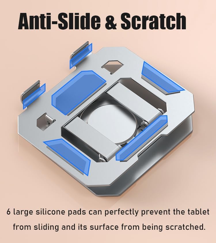 TARAVEE Aluminium Tablet Stand Holder with 360° Rotating Base,Multi Angle Adjustments Compatible for Mobile & iPad Pro 12.9, 11, 10.9, 10.2, Air, Mini, Lenovo Pad All Tab,All Tablets-(P) (Silver) - Image 5