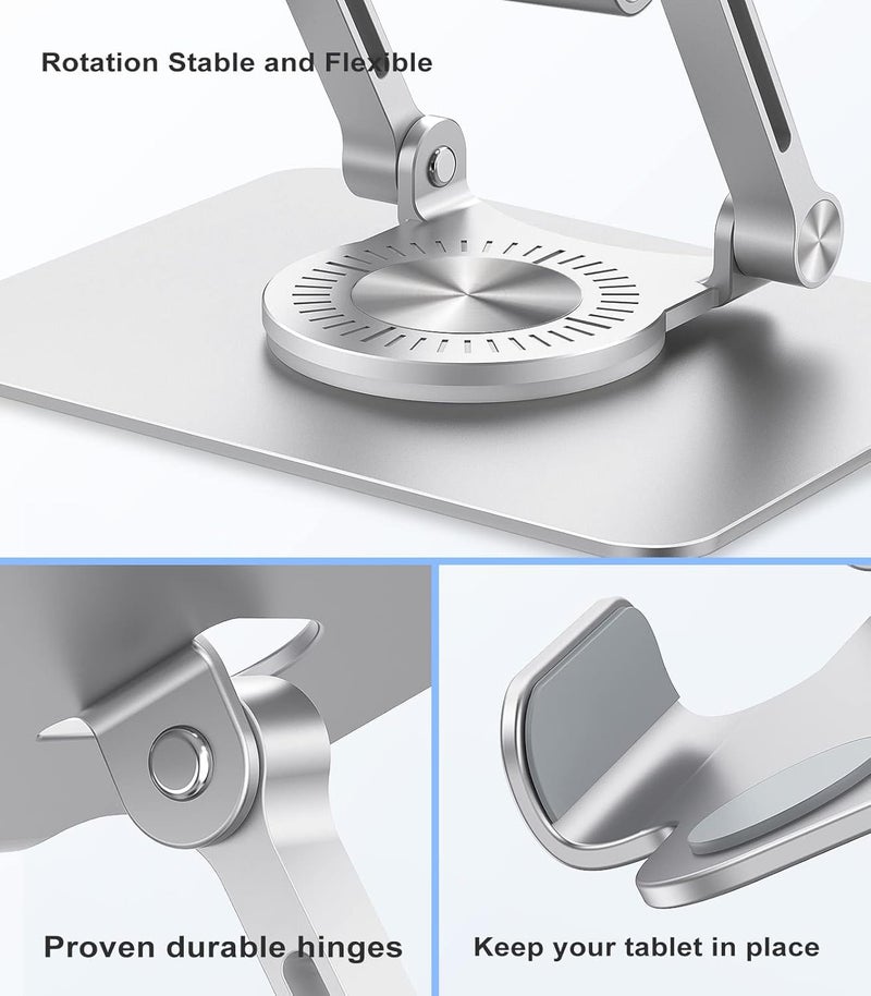 TARAVEE Aluminium Tablet Stand Holder with 360° Rotating Base,Multi Angle Adjustments Compatible for Mobile & iPad Pro 12.9, 11, 10.9, 10.2, Air, Mini, Lenovo Pad All Tab,All Tablets-(P) (Silver) - Image 4