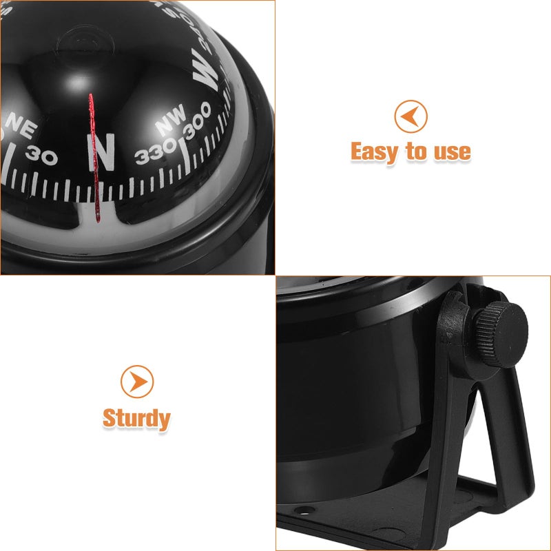 Vehicle Magnetic Compass Ball Black Auto Dashboard Mount for Car Boat Marine Navigation - Image 4