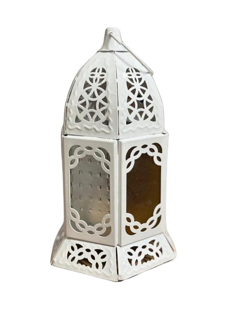 Ramadan metal lantern, Ajoor, 30 cm, color - white - decorated in the Islamic style, its dome - distinctive, wonderful shape for decoration, and it also comes with a gift - Image 1