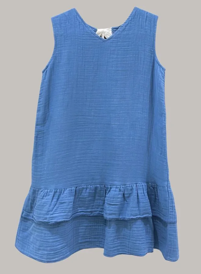 Just Nature denim blue Relaxed Fit Ruffled Hem Dress for Women | Best Price UAE