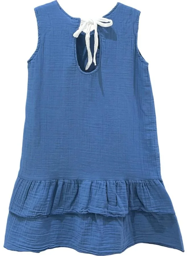 Just Nature denim blue Relaxed Fit Ruffled Hem Dress for Women | Best Price UAE