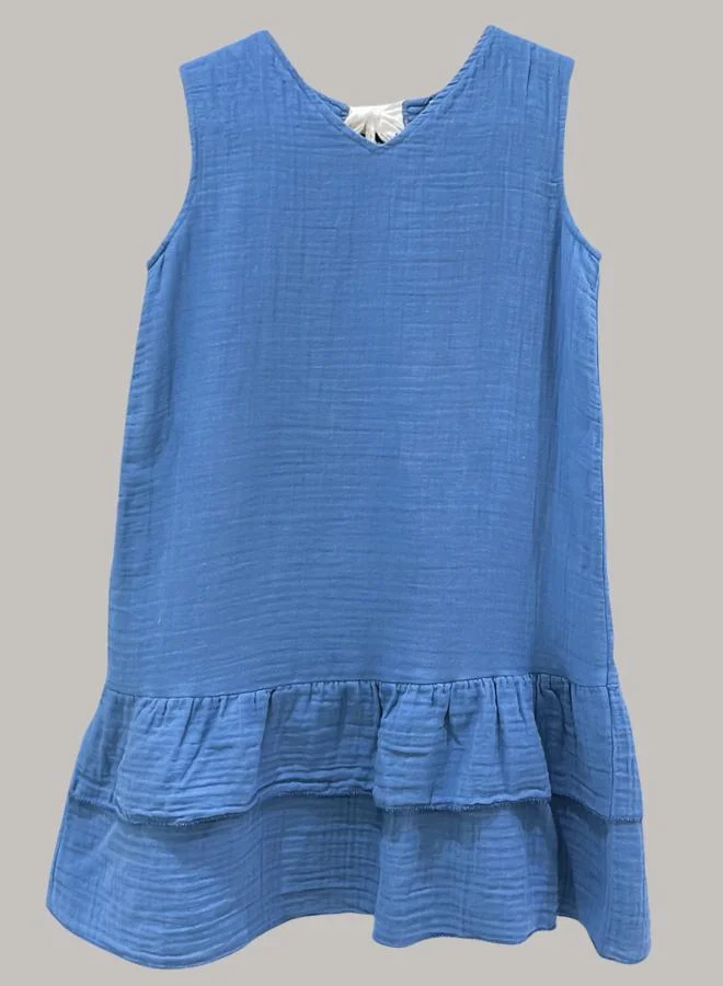 Just Nature denim blue Relaxed Fit Ruffled Hem Dress for Women | Best Price UAE
