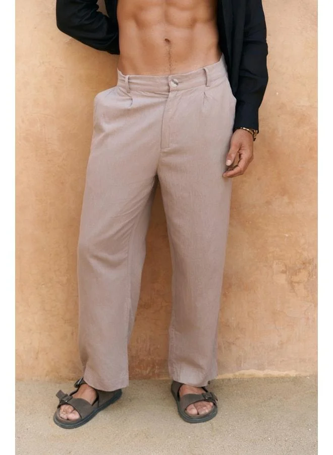 Bohemai  Loose Cuff Men's Beige Linen Pants. for Men | Best Price UAE