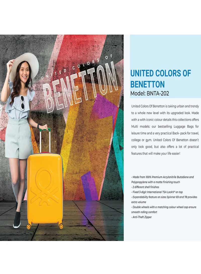 UNITED COLORS OF BENETTON BNTA-202 20Inch-Cabin Luggage with TSA Lock| Material- Acrylonitrile Butadiene Styrene| Adjustable Trolley Handle | Smooth Dual Wheels 360degree rotate| Yellow