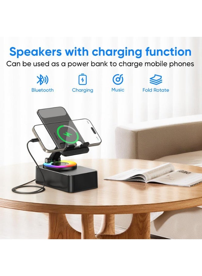 Wireless Audio Bluetooth Speaker with Emergency charging, 5in1 Phone Holder Power Bank with Colorful Ambient Light for Tablet iPhone Android  - Image 2