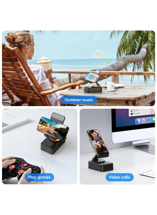 Wireless Audio Bluetooth Speaker with Emergency charging, 5in1 Phone Holder Power Bank with Colorful Ambient Light for Tablet iPhone Android  - Image 3