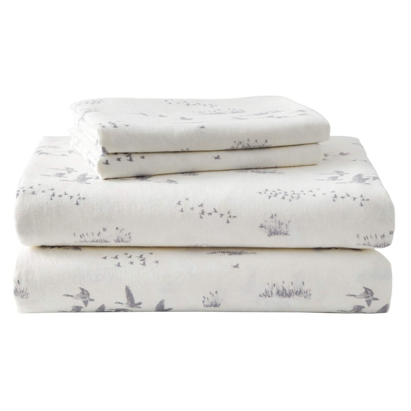 Eddie Bauer - Flannel Sheets Twin Size, Anti-Pilling & Wrinkle Resistant Cotton, Touchably Soft for All-Season Comfort - Bed Sheets with Matching Pillowcase & Fitted Sheet (Geese Meadow Yellow) - Image 1