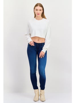 NIA Women Crew Neck Long Sleeves Solid Crop Sweatshirt, White  - Image 4