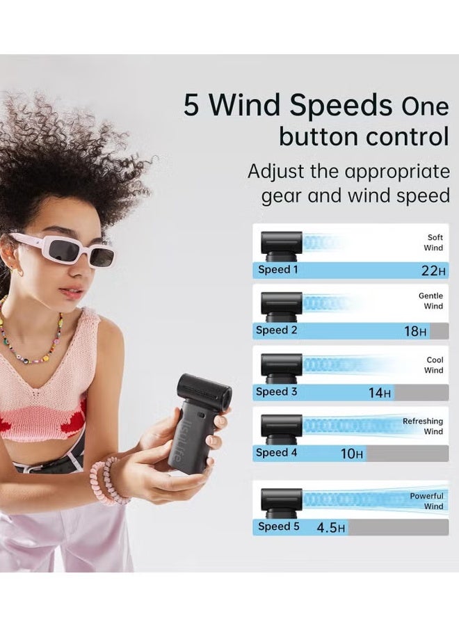 JISULIFE Portable Handheld Fan, Mini USB Rechargeable Fan, 5000mAh [18H Extended Battery Life], Personal Makeup/Eyelash Fan, Pocket Fan with 5 Speeds for Women Men Travel Camping Outdoor Black - Image 3
