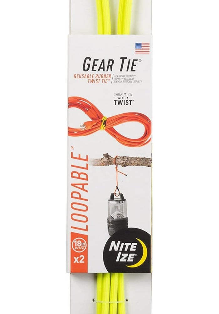 Nite Ize Gear Tie Loopable - 18 Inch Reusable Rubber Twist Tie, Neon Yellow, 2-Pack - Image 1