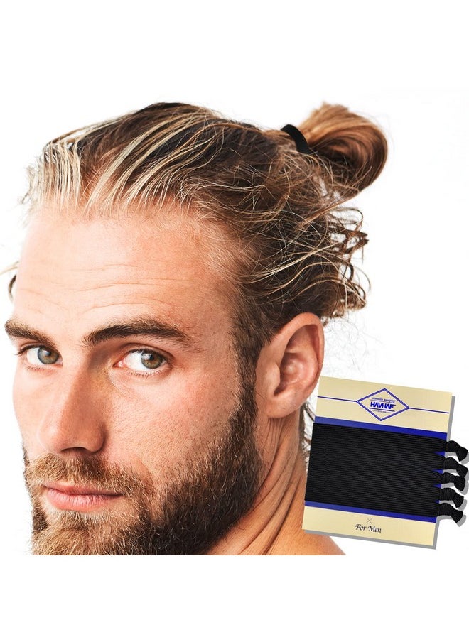 HAVHAF - Knotted Mens Hair Ties For Men 5 Pcs (Wide Black) No Damage Crease Breakage Men With Long Hair For Buns Curly Thick Elastic Hair Ties For Guys Perfect Hairtie For Men - Image 1