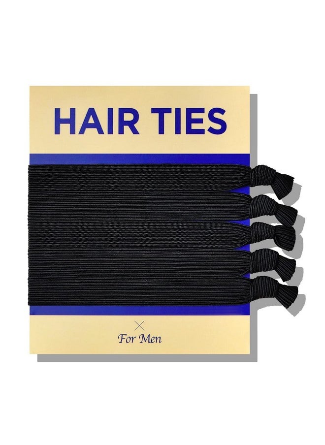 HAVHAF - Knotted Mens Hair Ties For Men 5 Pcs (Wide Black) No Damage Crease Breakage Men With Long Hair For Buns Curly Thick Elastic Hair Ties For Guys Perfect Hairtie For Men - Image 1