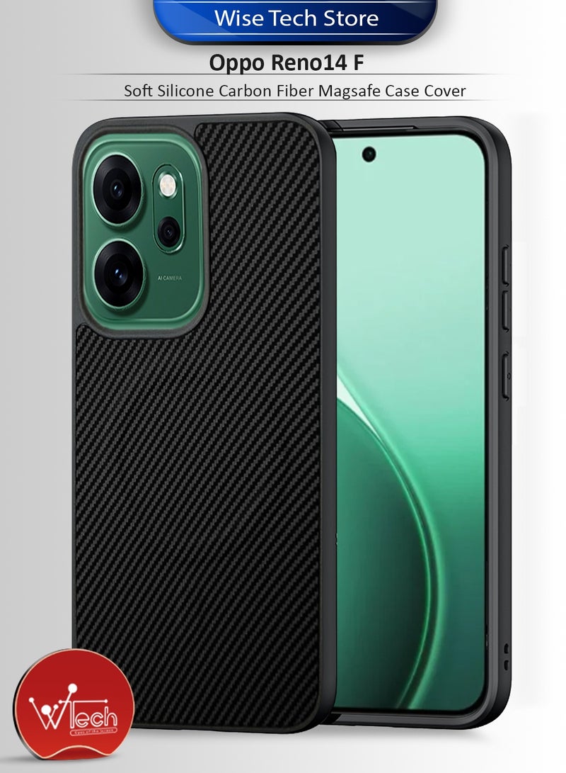 دبليو تيك غطاء خلفي واقٍ من السيليكون الناعم وألياف الكربون مع دعم Magsafe لهاتف Oppo Reno14 F 5G 2025 - أسود (MCFPSN) - Image 1