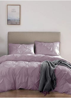LUNA Home Premium 6 Piece King Size Duvet Cover Pinch Flower Design Solid Light Purple  - Image 1