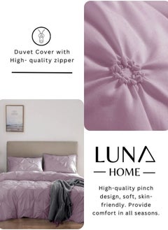 LUNA Home Premium 6 Piece King Size Duvet Cover Pinch Flower Design Solid Light Purple  - Image 3