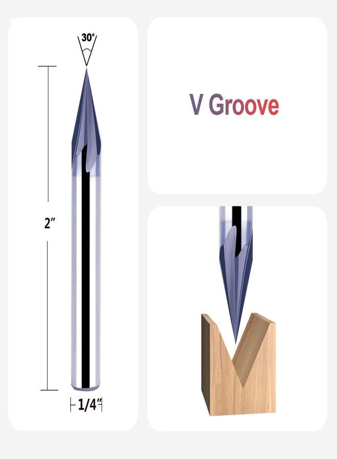 SpeTool 30 Degree V Groove Router Bit with Tiain Coated1/4 Inch Shank, 4-Flute Carbide Chamfer End Mill Carbide V Bit for CNC Engraving and Chamfering Lettering - Image 2