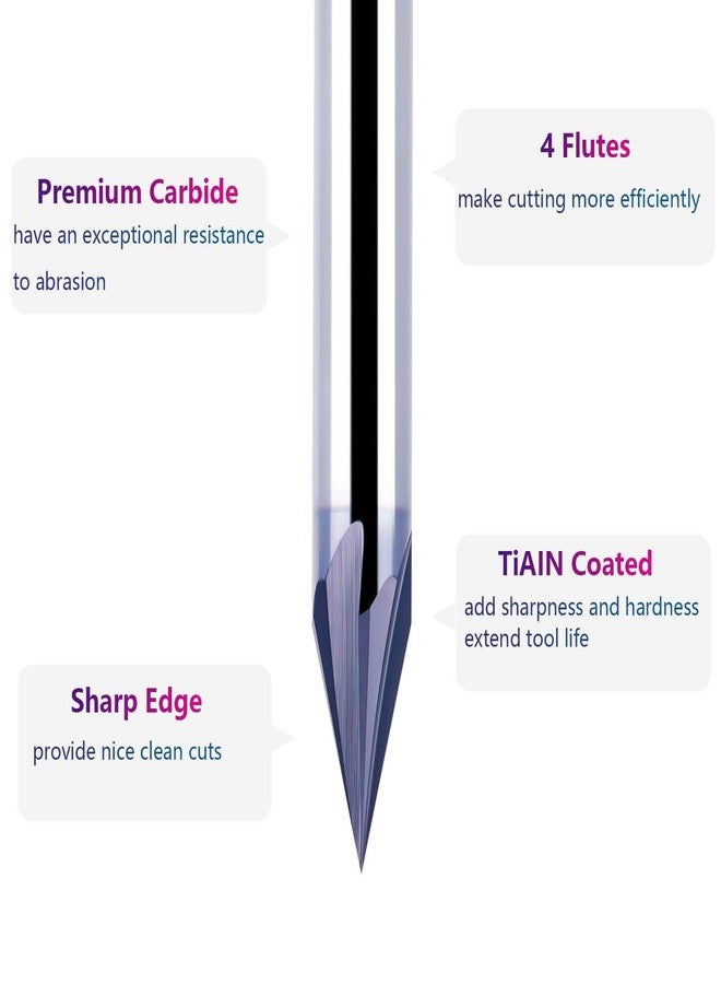 SpeTool 30 Degree V Groove Router Bit with Tiain Coated1/4 Inch Shank, 4-Flute Carbide Chamfer End Mill Carbide V Bit for CNC Engraving and Chamfering Lettering - Image 4