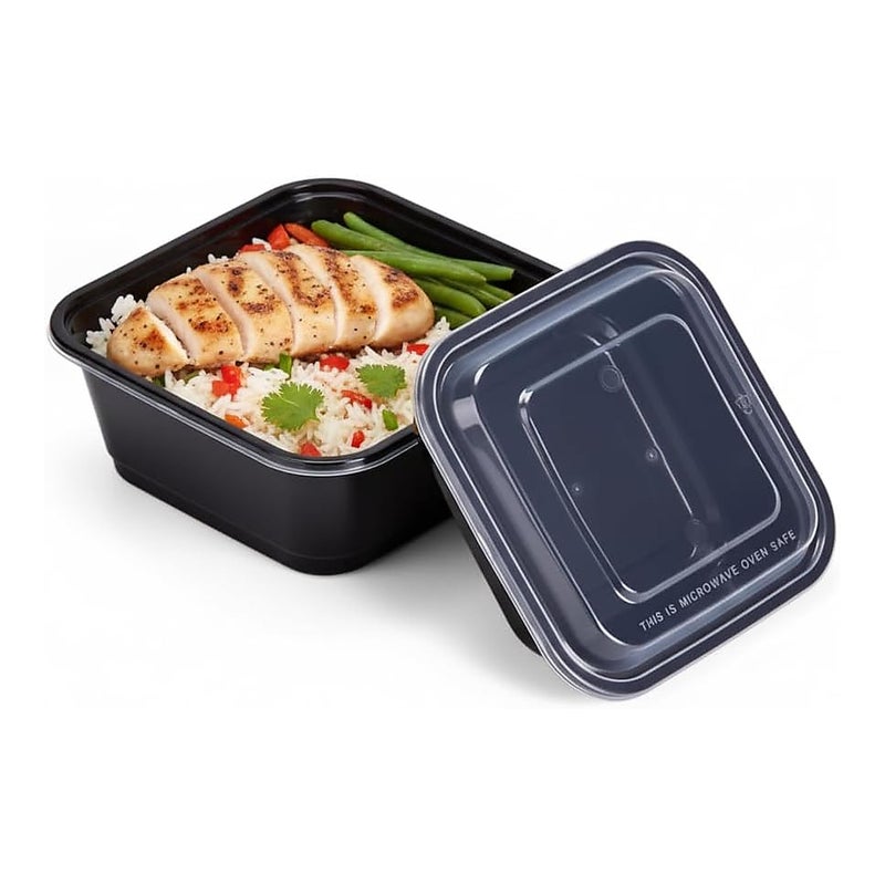 Meal Prep Containers Disposable 10 Pack, 750ml, Black Plastic with Clear Lids, Leakproof, Microwave, Freezer and Dishwasher Safe - Image 2