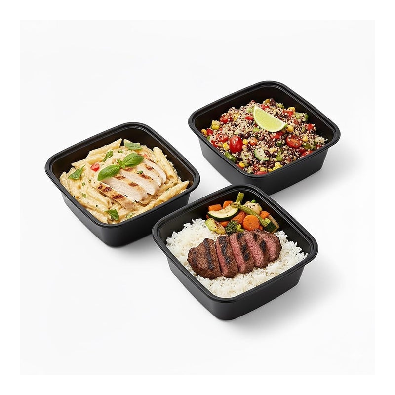 Meal Prep Containers Disposable 10 Pack, 750ml, Black Plastic with Clear Lids, Leakproof, Microwave, Freezer and Dishwasher Safe - Image 5