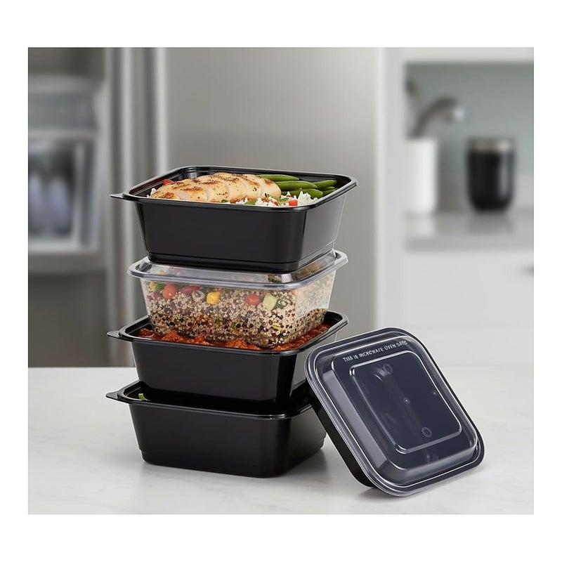 Meal Prep Containers Disposable 10 Pack, 750ml, Black Plastic with Clear Lids, Leakproof, Microwave, Freezer and Dishwasher Safe - Image 4