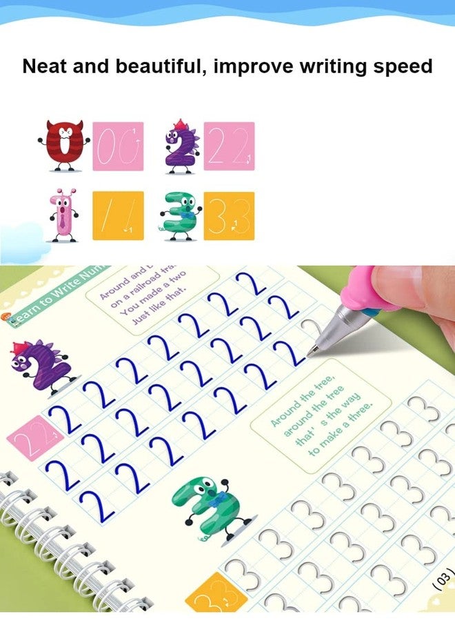 GLUN Reusable Magic Practice Notebook 4 Books Math, Drawing, Alphabet, Number, Pen with 10 Refills, Magic calligraphy books for kids - Image 5