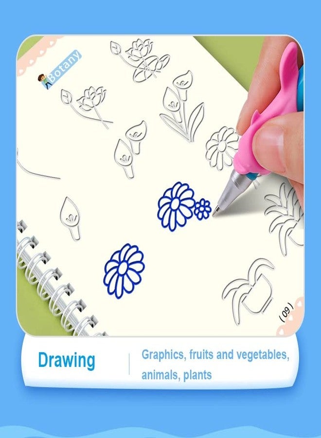 GLUN Reusable Magic Practice Notebook 4 Books Math, Drawing, Alphabet, Number, Pen with 10 Refills, Magic calligraphy books for kids - Image 4